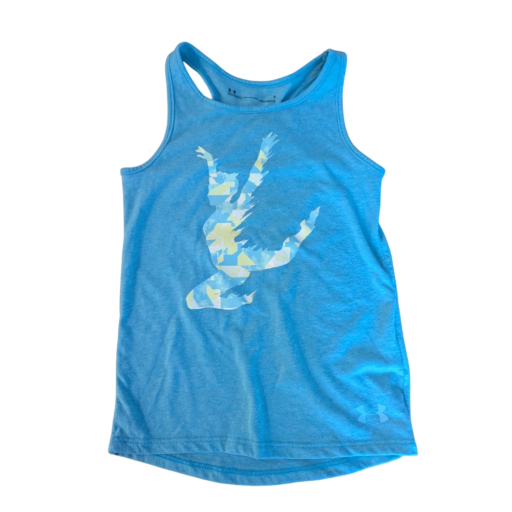 EUC Under Armour Girls Size 5 XS Gymnast Dancer Leap Blue Racerback Tank